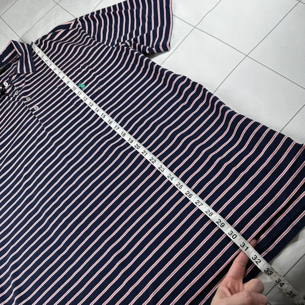 Polo Golf Ralph Lauren Shirt Mens XL Blue Red Striped Polo Stretch Lisle Pony